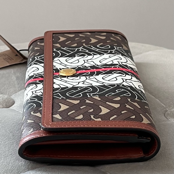 Burberry E-Canvas TB Monogram Stripe Continental Wallet In Bridle Brown - Picture 3 of 14